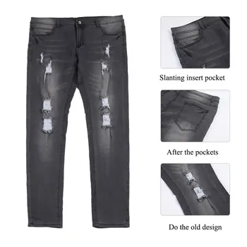Nauji Skinny Džinsai vyrams Streetwear Sunaikinta Ripped Jeans Homme Hip Hop, Broken modis vyrų Pieštuku Dviratininkas Siuvinėjimo Pleistras Kelnės
