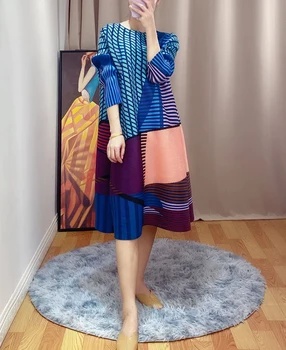 Naujos suknelės moterims rudens pradžioje 2020 Miyak kartus Mados didelio dydžio dryžuotas spausdinti plonas siluetas-line suknelė susieta 789