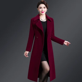 Naujus moteriškus vilnonių paltų Mados Storio Švarkas Ilgas Paltas Moteriška Šilta Vieną Krūtinėmis Slim Tipo Moterų Žiemos Vilnos Paltai