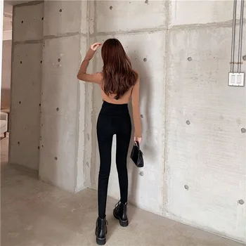 Naujų 2020 M. Pavasarį Aukšto Juosmens Liesas Džinsus Moteris Streetwear Mygtukai Tvarstis Džinsinio Džinsus Femme Korėjos Stiliaus Pieštuku Kelnės Moterims