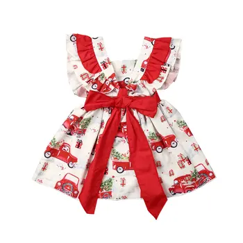 NAUJŲ bamblys baby girl Kalėdų dress susiėmę lankas animacinių filmų Kalėdų spausdinti princesė suknelė šalis, vaikiški drabužiai