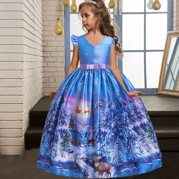 Naujųjų Metų merginos Kalėdų princesė Ilga suknelė Europos ir Amerikos vaikų keletą stilių, spausdinimo temą šalis suknelė