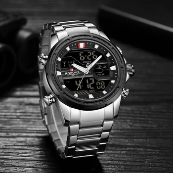 NAVIFORCE Top Brand Vyrų Karinės Sporto Laikrodžiai Mens LED Analoginis Skaitmeninis Žiūrėti Vyrų Armija Nerūdijančio Kvarcinis Laikrodis Relogio Masculino