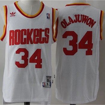 NBA Vyrų Houston Rockets #34 Hakeem Olajuwon Krepšinio Megztiniai #22 Clyde Drexler Retro Swingman Jersey Siūlės Akies Megztiniai