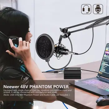 Neewer 1-Kanalo 48V Phantom Maitinimas+USB Laidas,XLR Mikrofono Kabelis Bet Kondensatoriaus Mikrofonas, Muzikos Įrašymo Įranga