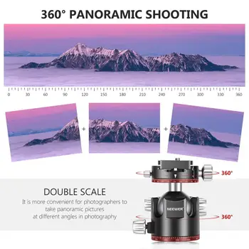 Neewer 44mm Žemo Profilio Kamuolį Galva, Panoraminis Fotoaparato Trikojo Galva su 360° QR Plokštė & Apkabos, CNC Metalo, Dvigubo U Žingsniu