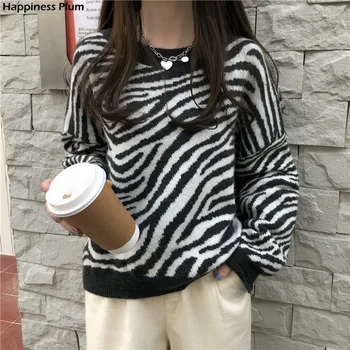 Negabaritinių Džemperis Moterims Harajuku Prarasti Puloveriai Ponios Minkštas Dryžuotas Zebras Batwing Rankovėmis Chic Korėjos Viršūnes 2020 M. Rudenį