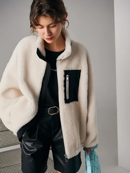 Negabaritinių Shearling Jacket Stiliaus Coreen Režimas Femme Storas Šiltas Kailis, Užtrauktukas Platus-waisted Paltai ir Striukės Moterims 2020 m.
