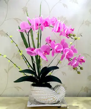 Nekilnojamojo touch silicio dirbtinis rožinė orchidėja susitarimą netikrą gėlių namų puošybai gėlių rinkinys gėlė, tik ne vaza