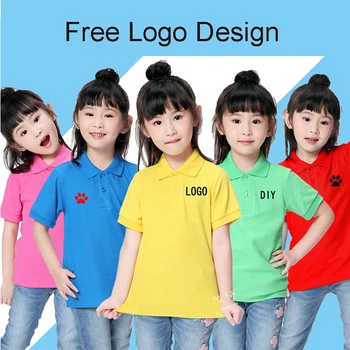 Nemokama Logo Dizainas Berniukams, Mergaitėms trumpomis Rankovėmis Polo Marškinėliai 2-11y Vaikų Atvartas vientisos Spalvos Drabužius Vaikams Mokyklos Vienodos Polo Marškinėliai