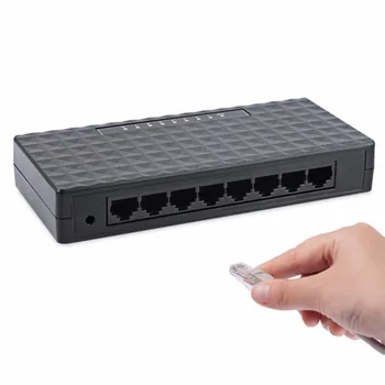 Nemokama pašto ES Plug 8-RJ45 Port 10/100Mbps Ethernet Tinklo Jungiklio, STEBULĖS Desktop Mini Fast LAN Switcher Adapteris