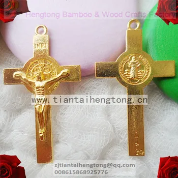 Nemokamai ship100pcs/pak vieną skylę lydinio, aukso rožinio kryžiaus,rožinio koplytstulpis,religinių lydinio kryžiaus,Šv Benediktas Koplytstulpis,aukso kryžius