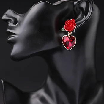 Nemokamas pristatymas 6 poros ir daug mados moterims, papuošalai, aksesuarai, metalo raudona dervos gėlių širdies auskarai