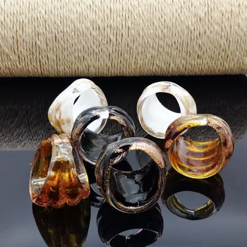 Nemokamas Pristatymas Didmeninė Karšto 3Pcs 17-19mm Taškus Aukso Smėlio Lampwork Stiklo, Murano Žiedai, Mados Murano Žiedai