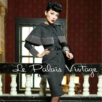NEMOKAMAS PRISTATYMAS Le Palais Derliaus elegantiškas retro stiliaus Hepburn vilnonių Babydoll Suknelė Žaliojo kailis kostiumas