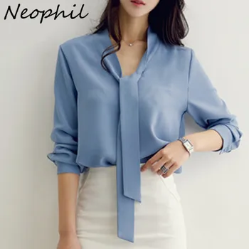 Neophil 2020 M. Moteris Elegantiškas Lankas Kaklaraištis Ponios Office Šifono Marškinėliai Ilgomis Rankovėmis Balti Korėjos Atsitiktinis Darbas Palaidinė Viršūnes Blusas B1732