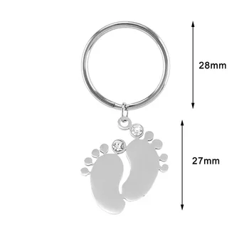 Nerūdijančio Plieno Key Chain Baby Foot Žavesio Su kalnų krištolas Kojų Raktų Žiedas Individualizuoti Veidrodis Poliruoti Didmeninė 100vnt