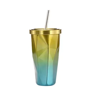 Nerūdijančio plieno šviesi šiaudų taurės rombo formos dvigubo sluoksnio izoliacija taurės gradientas juostelės šiaudų automobilių puodelis puodelis