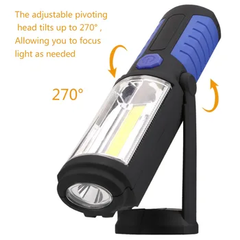Nešiojamų COB Naktį Šviesos Žibintuvėlis USB Įkraunamas LED Žibintuvėlis Žibintų Darbą Šviesos Kempingas Lempa su įmontuota Baterija Magnetas, Kablys