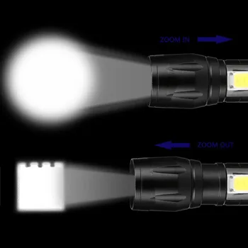 Nešiojamų Mini LED Žibintuvėlis XPE COB Žibintuvėlis su 3 Rūšių Įkrovimo Zoom Žibintuvėlis Šviesos Vandeniui Kempingas Šviesos