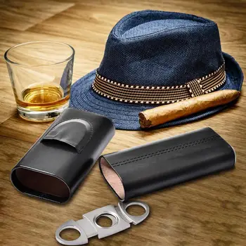 Nešiojamų Odos Cigarų Atveju Turėtojas Juoda Homidor Cigarų Atveju, Mini Kelionės Humidoras Su Cigarų Pjovimo