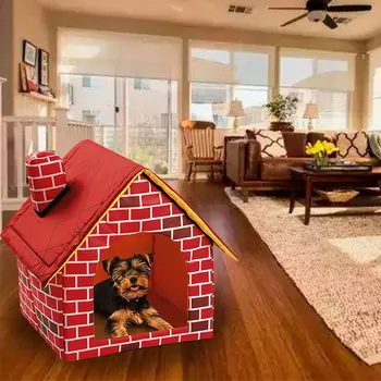 Nešiojamų Raudonų Plytų šunelis Namas Šiltas ir Jaukus Katinas Lova Naminių Reikmenys