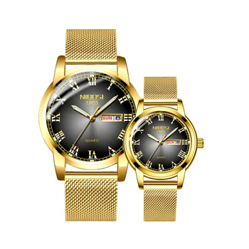 NIBOSI Porą Žiūrėti Prabanga Aukso Vandeniui Šviesos Kvarcinis Laikrodis Pora Dovanų Mėgėjams Žiūrėti Vyrų Reloj Mujer Relogio Feminino