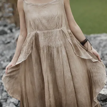NINI STEBUKLŲ Moterų Sundress 2020 Metų Vasaros Kaklaraištis Dažų Medvilnės Ilga Suknelė Moterų Nesimetriškas Vintage Retro Suknelės Elegantiška Suknelė
