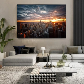 Niujorke Saulėlydžio Vaizdas Drobės, Paveikslai ant Sienų, Menas, Plakatų ir grafikos Skline iš Manheteno Sienos Nuotraukas Namų Puošybai