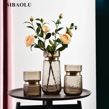 Nordic Light Prabangus Rudo Stiklo Vaza Gėlių kompozicijų Vaza Apdailos Hydroponic Gėlių Vaza Centerpieces Vestuvėms