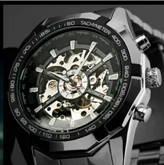 NUGALĖTOJAS automatinis Laikrodžiai Firminių Mens Classic Nerūdijančio Plieno Savarankiškai Vėjo Skeletas Mechaninė Žiūrėti Mados Kryžiaus Laikrodis