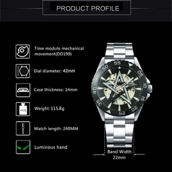 NUGALĖTOJAS Automatinis Mechaninis laikrodis Crystal Star Dial Mados Verslo Mens Laikrodžiai, Nerūdijančio Plieno Dirželis Skeletas Rankiniai Laikrodžiai