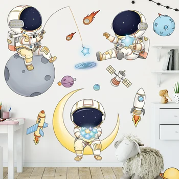 Nuimamas Animacinių filmų Kosmosą Astronautas Sienų Lipdukai Vaikų kambario Darželio Sienų Dekoras PVC Sienų Lipdukai vaiko kambarys Namo Apdaila
