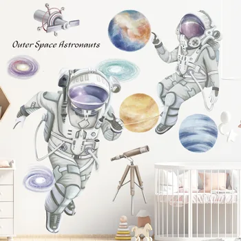 Nuimamas Animacinių filmų Kosmosą Astronautas Sienų Lipdukai Vaikų kambario Darželio Sienų Dekoras PVC Sienų Lipdukai vaiko kambarys Namo Apdaila