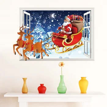 Nuimamas Kalėdų langą sienų lipdukai miegamojo kambarį stiklo durų ir langų fone apdailos lipdukai