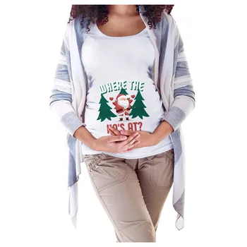 Nėščia T Marškinėliai Moterims Motinystės O-Kaklo trumpomis Rankovėmis Spausdinti Kalėdų T-shirt Prarasti Palaidinė Viršūnes Trišakiai Plius Dydis Ropa Navidad