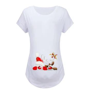Nėščia T Marškinėliai Moterims Motinystės O-Kaklo trumpomis Rankovėmis Spausdinti Kalėdų T-shirt Prarasti Palaidinė Viršūnes Trišakiai Plius Dydis Ropa Navidad
