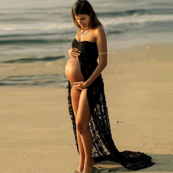 Nėščios Moterys, Priekiniai Padalinta Ilgas, Maxi Motinystės Suknelė Suknelė Foto Fotografijos Prop