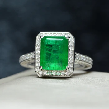 OEVAS 925 Sterlingas Sidabro Derliaus 8*10mm Smaragdas Vestuvinis Žiedas Jubiliejų Putojantis didelių Anglies, Deimantų Šalies Fine Jewelry