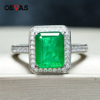 OEVAS 925 Sterlingas Sidabro Derliaus 8*10mm Smaragdas Vestuvinis Žiedas Jubiliejų Putojantis didelių Anglies, Deimantų Šalies Fine Jewelry