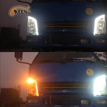 OKEEN 2vnt itin smulkios kietosios 24V Automobiliu LED DRL Dienos Žibintus Balta Posūkio Signalo Geltona Vadovas Juostelės Sunkvežimių priešakinių Šviesų