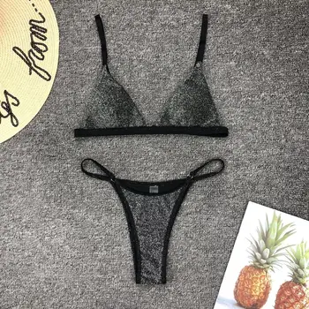 OMKAGI Prekės ženklų maudymosi Kostiumėliai Moterims, Blizgus Kietas Micro Biquini Maudymosi Kostiumėliu Paplūdimyje Vasarą Trikampis Bikini maudymosi kostiumėlį Bikini 2019 Mujer