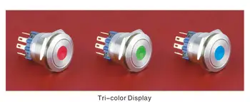 ONPOW 22mm 1NO1NC Akimirksnį 6 V,12V,24V Trijų spalvų RGB Dot LED Nerūdijančio plieno Mygtukas Jungiklis (GQ22-11D/RGB/S) CE, ROHS