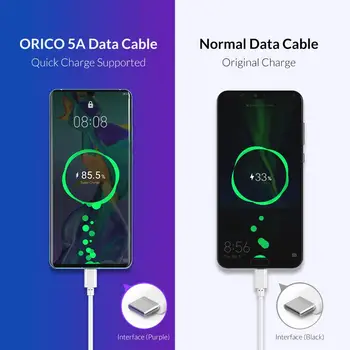 ORICO 5A USB C Tipo Kabelis Greito Įkrovimo Kabelis Huawei 30 Mate 20 Pro Xiaomi Mi 9 HTC Macbook LG G5 Mobiliųjų Telefonų Kroviklį