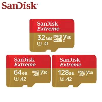 Originalios SanDisk U3 A1 10 Klasė 32GB Micro SD Kortele 100MB/s 128GB 64GB A2 V30 Atminties Kortelę, SDXC SDHC TF Kortelę 