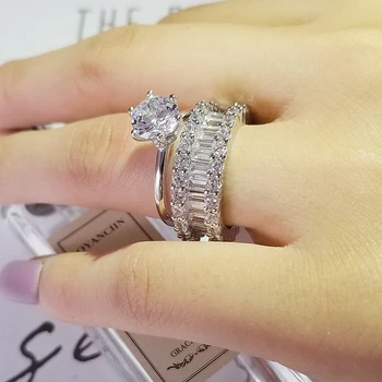 Originalus kieto 925 sterlingas sidabro AAA kubinis cirkonis moterims vestuvinis žiedas nustatyti amžinybės juosta didmeninė kalėdų dovana R5709