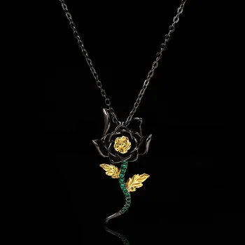 Originalus kūrybinės spalvinga gamtos cirkonis akmuo rose flower pendant Europos ir Amerikos retro medžių lapų filialas spalvos karoliai