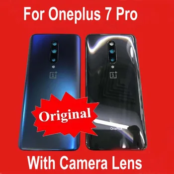 Originalus Naujas Stiklas Oneplus 7 Pro Baterijos Dangtelis, Galinis Dangtelis Galinis Korpusas Atveju Fotoaparatas Objektyvo Rėmas + Klijuojamas Lipdukas
