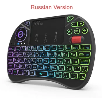 Originalus Rii X8 Mini rusijos 2.4 G Wireless Keyboard su Touchpad ,keičiami spalvos LED Apšvietimu, Li-ion Baterija, TV box, PC