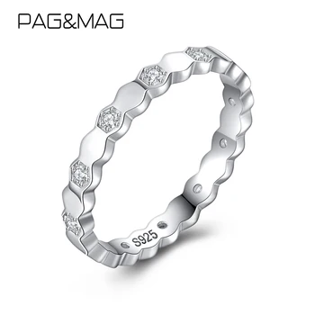 PAG&MAG Autentiški Sidabro 925 dėti vieną ant kito Piršto Žiedą, CZ, Cirkonio Geometrinis Žiedas Chram Vestuvių Juostoje Fine Jewelry SR0306